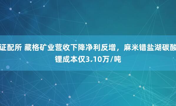 证配所 藏格矿业营收下降净利反增，麻米错盐湖碳酸锂成本仅3.10万/吨